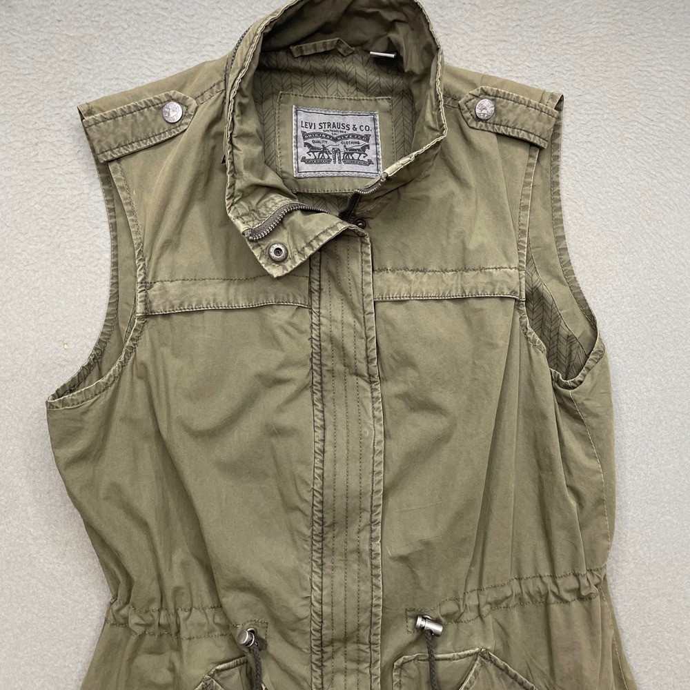 Levi's Utility Vest S Olive Green Military Safari Cargo Photographer Cotton - Picture 6 of 13